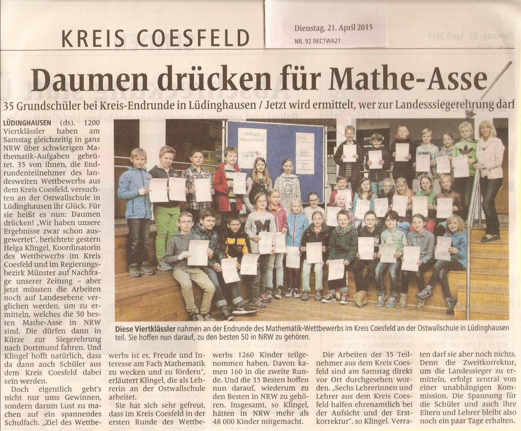 2015_04_21 WN Bericht Mathe-Wettbewerb mit Tobias 4a