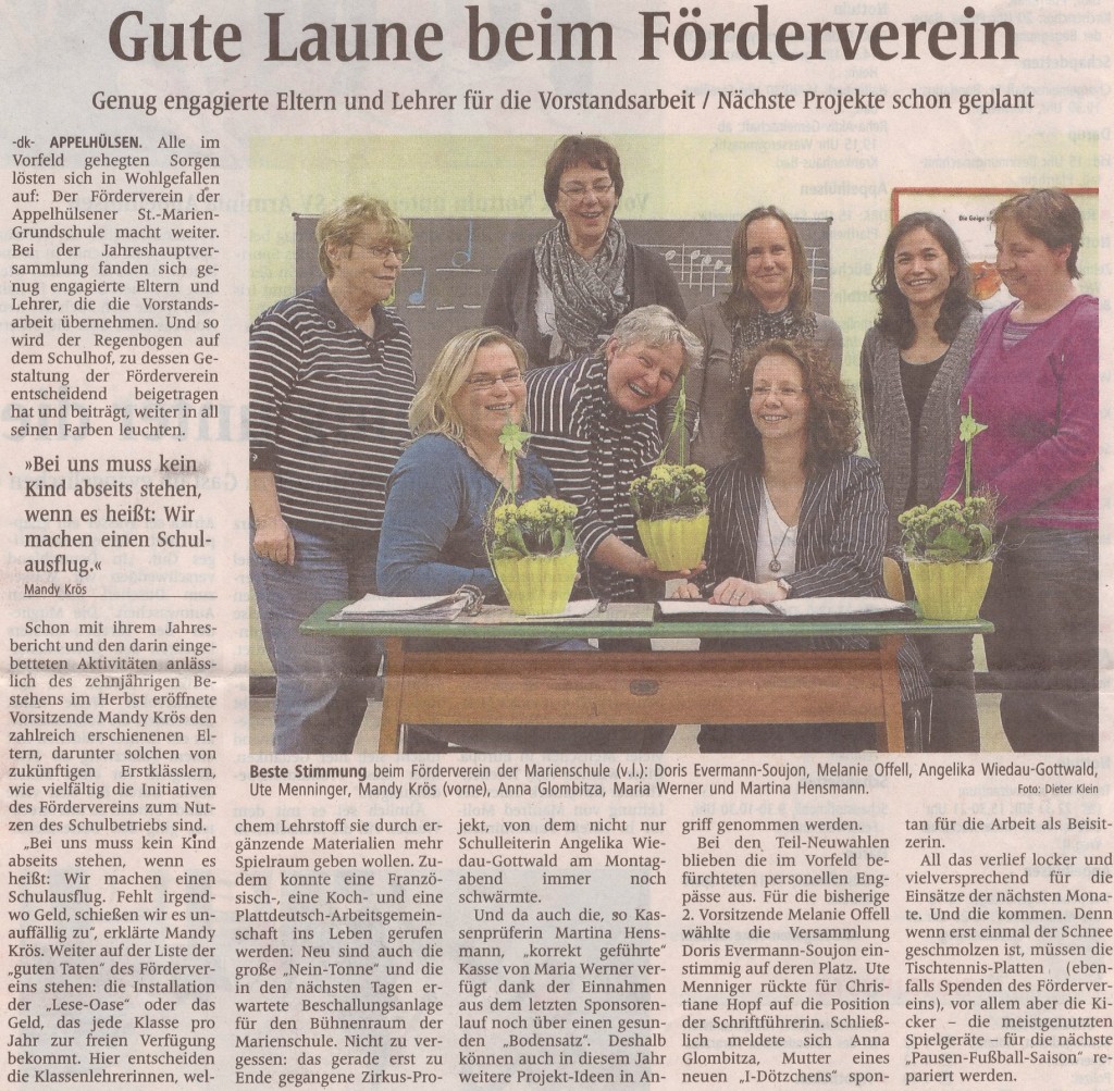 Zeitungsbericht Neuwahl Förderverein vom 13.03.2013