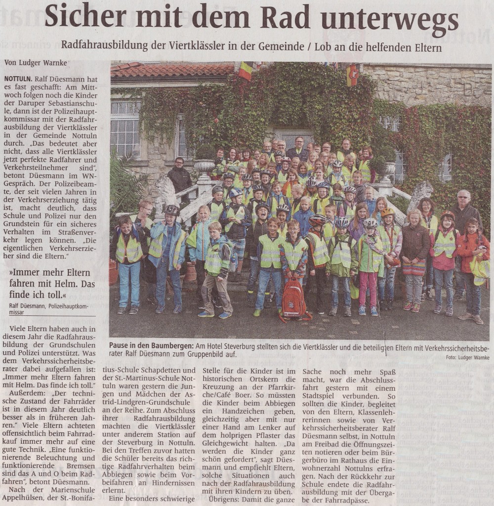 Sicher mit dem Rad unterwegs, Artikel WN vom 23.09.2014