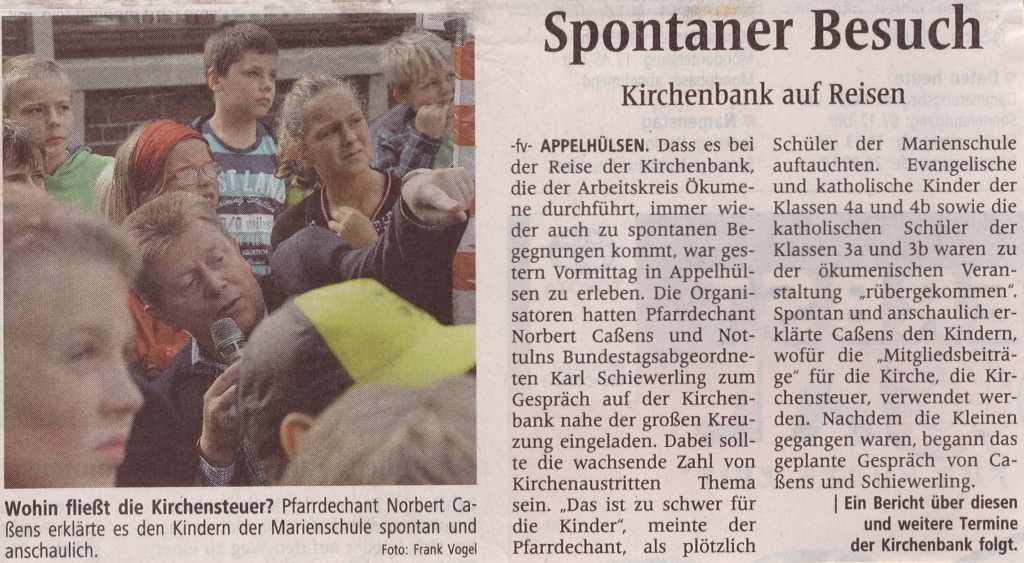 Kirchenbank auf Reisen - Spontaner Besuch Pressebericht vom 20.09.2014