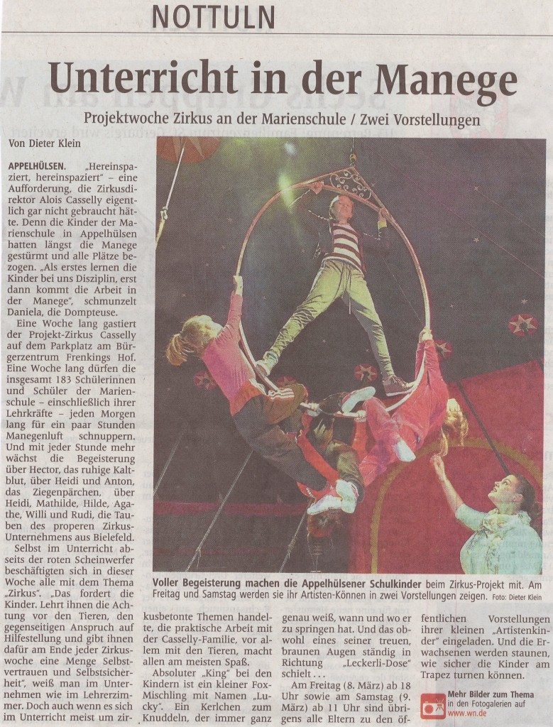 Unterricht in der Manege, WN-Artikel vom 08.03.2013