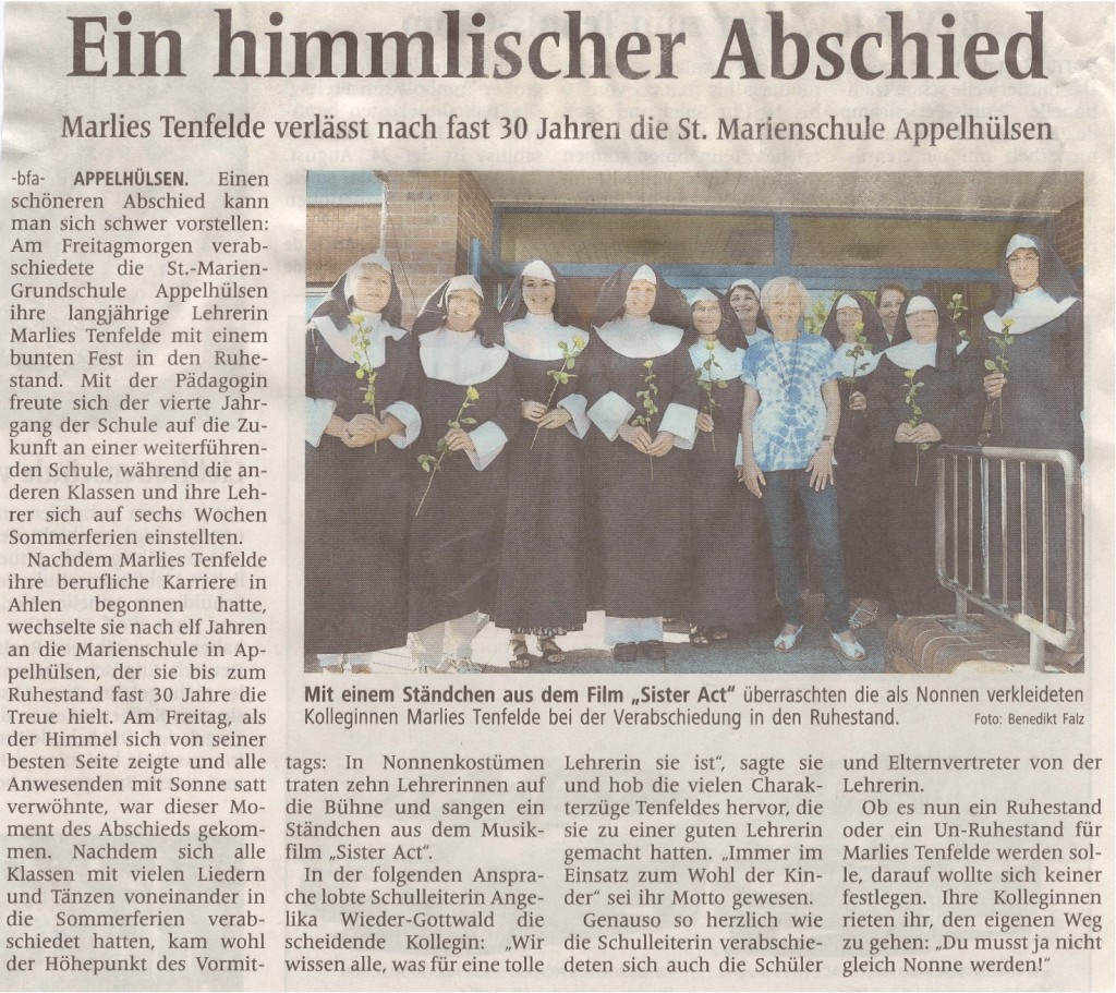 Himmlischer Abschied von 4a-c und Marlies Tenfelde, 19.07.2013