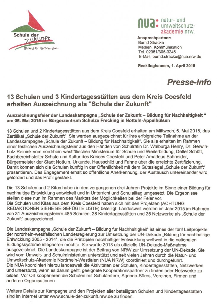 Brief Presse Info Auszeichnungsfeier