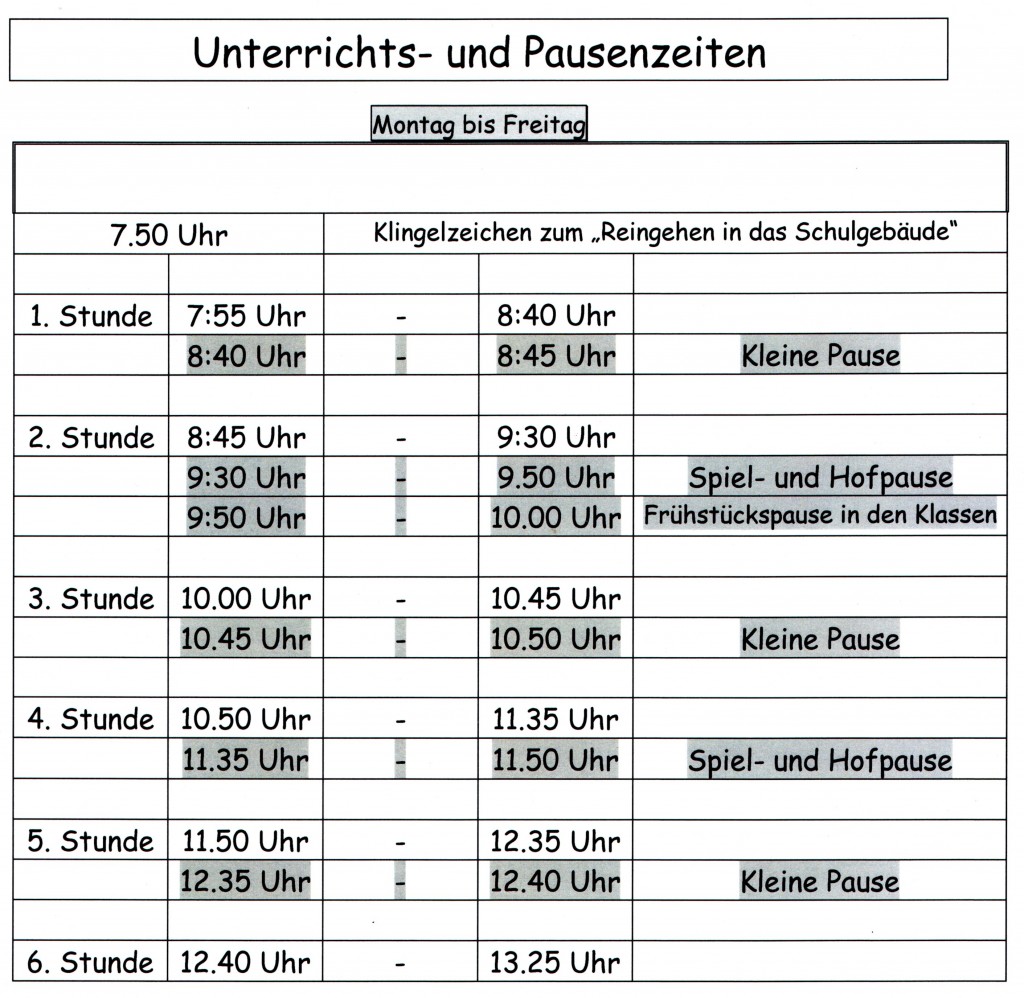 Unterrichts- und Pausenzeiten